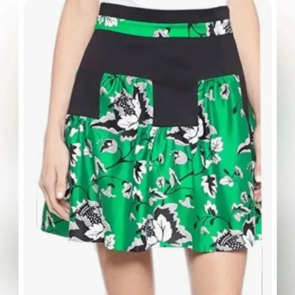 NEW Diane Von Furstenberg Claire Skirt in Simple Toile Garden Green Black Size 6 - Picture 2 of 13
